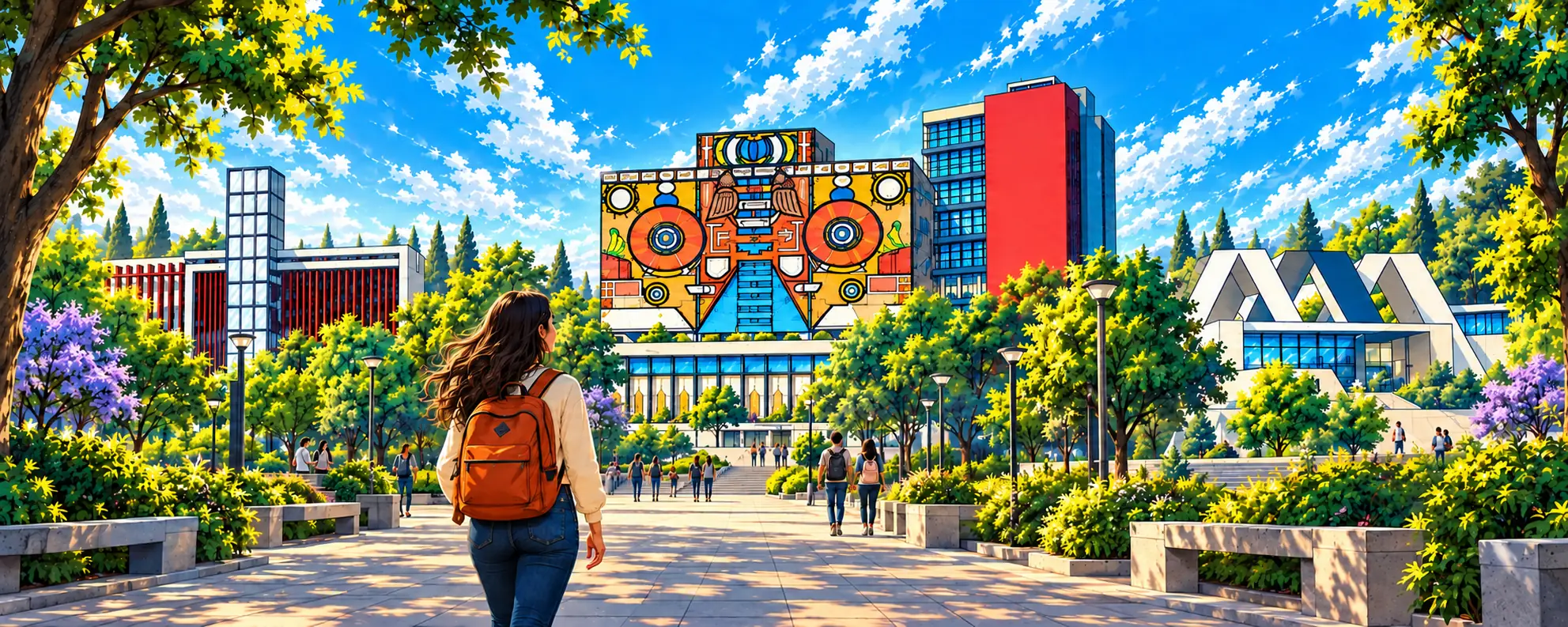 Estudiante caminando hacia el IPN, la Biblioteca Central de la UNAM y la UAM